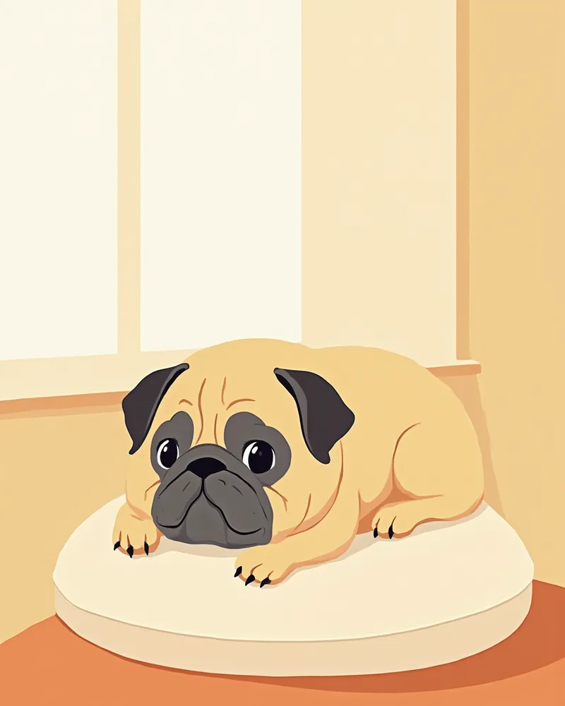 쿠션 위에서 쉬고 있는 노령 퍼그