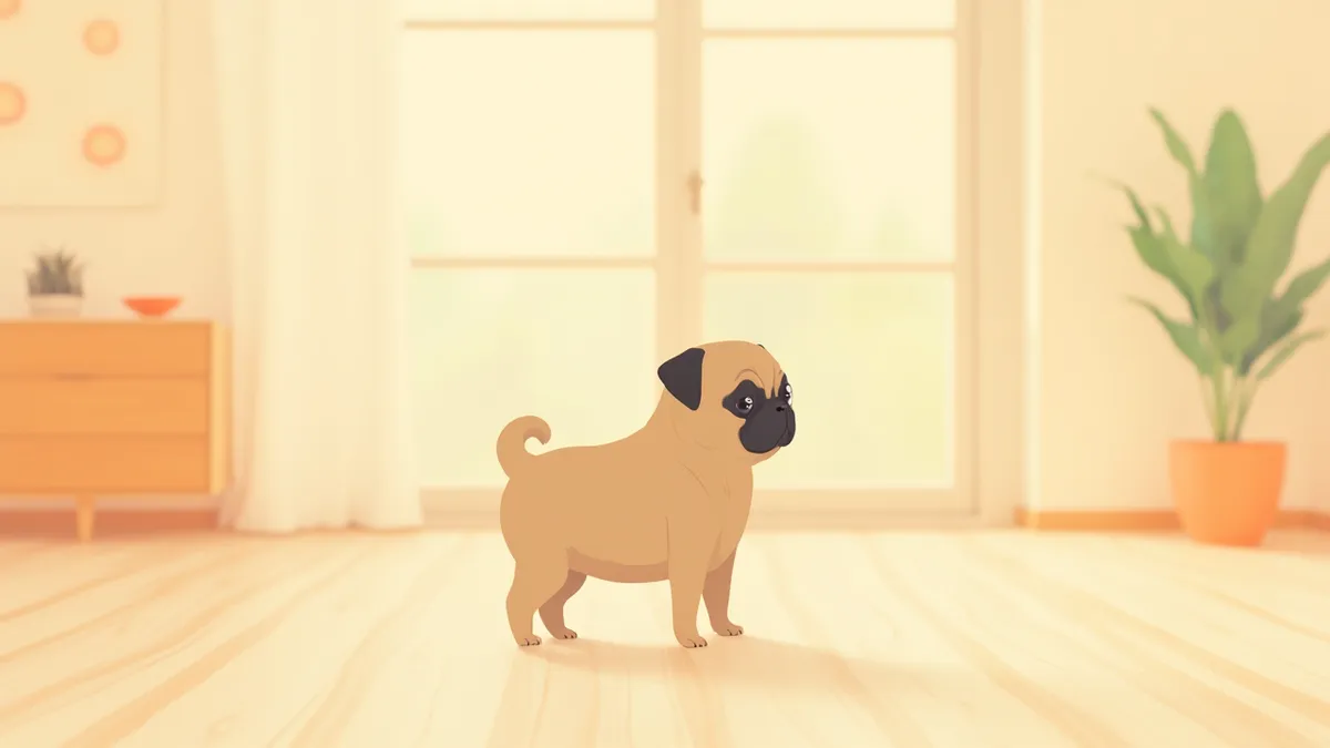 거실에 서 있는 퍼그 옆모습