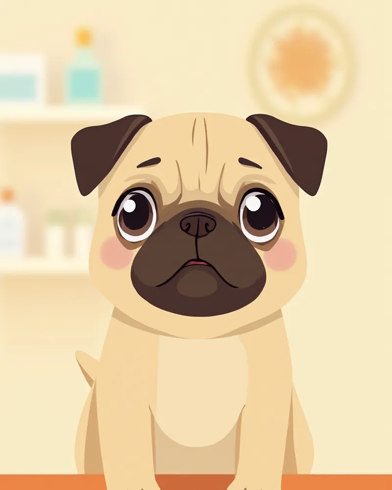 걱정스러운 표정의 어린 퍼그