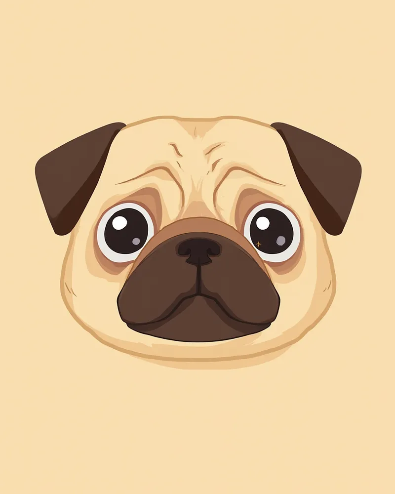 퍼그 얼굴의 주름과 큰 눈을 가까이에서 본 모습