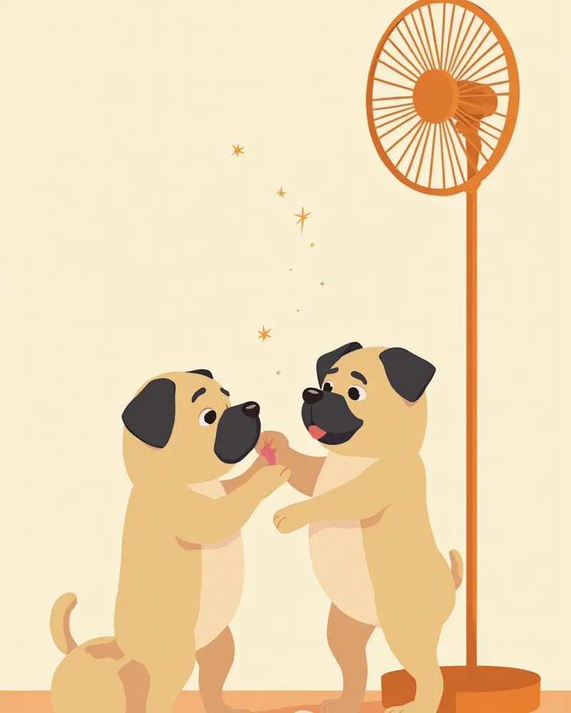 젖은 수건으로 퍼그 몸을 식히는 보호자