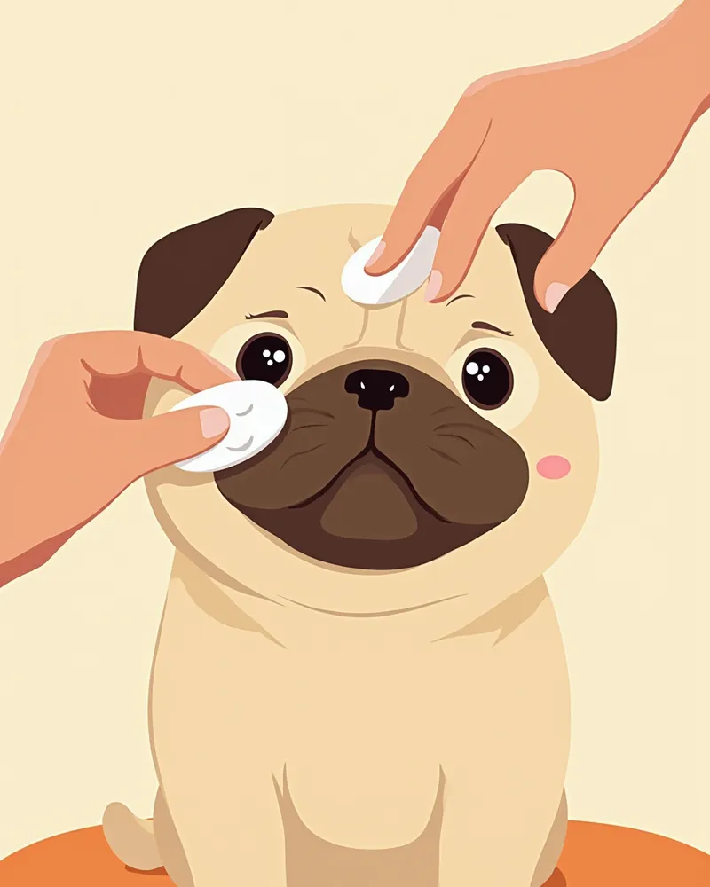 퍼그 얼굴 주름을 부드럽게 닦아주는 모습