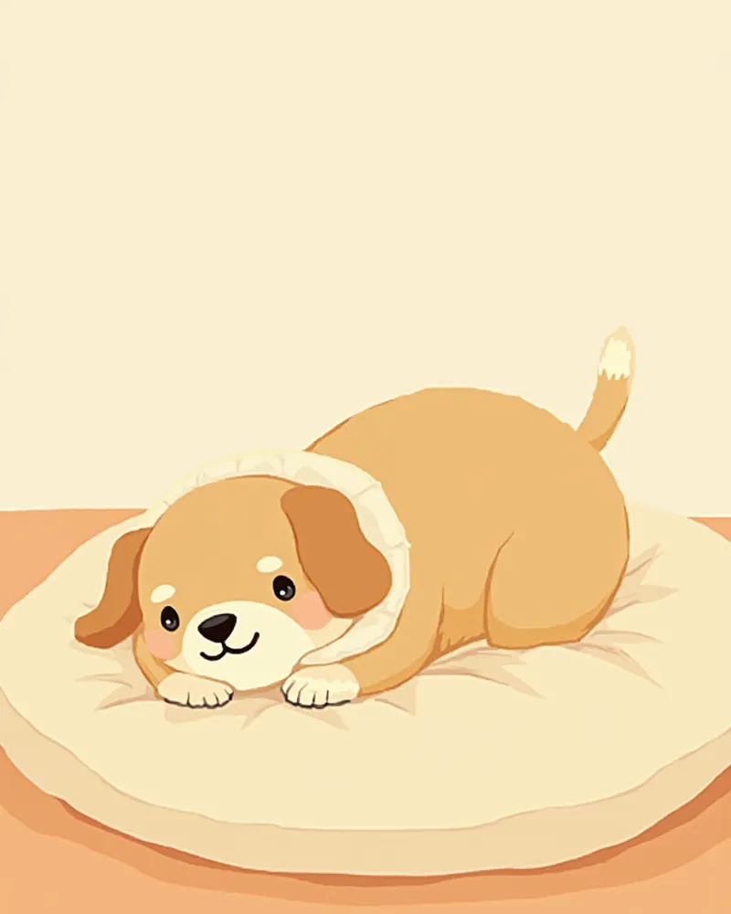 넥카라를 쓴 강아지가 집에서 편안히 회복 중인 장면