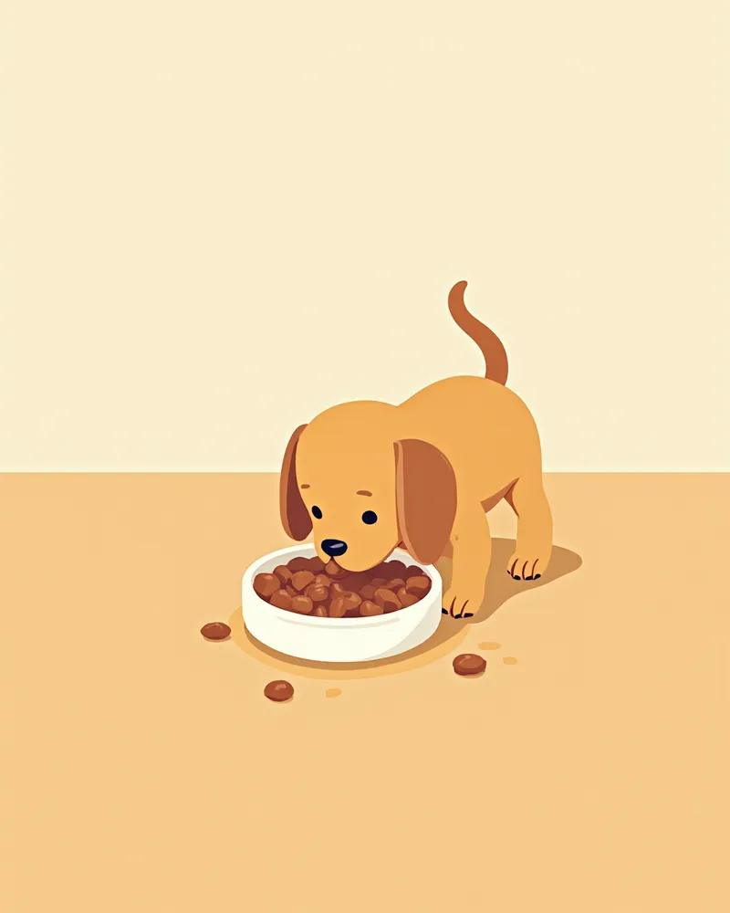 그릇에 담긴 퍼피 사료를 먹고 있는 강아지