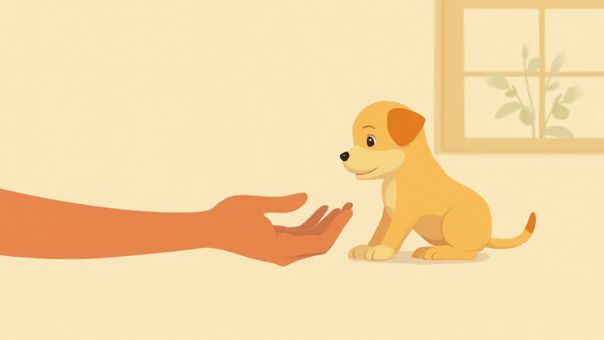 사람 손에 처음 다가가는 생후 9주 강아지