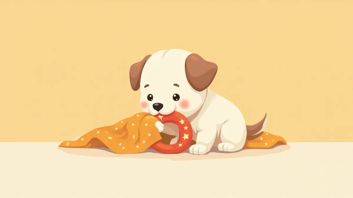 이갈이 중인 강아지가 장난감을 물고 있는 모습