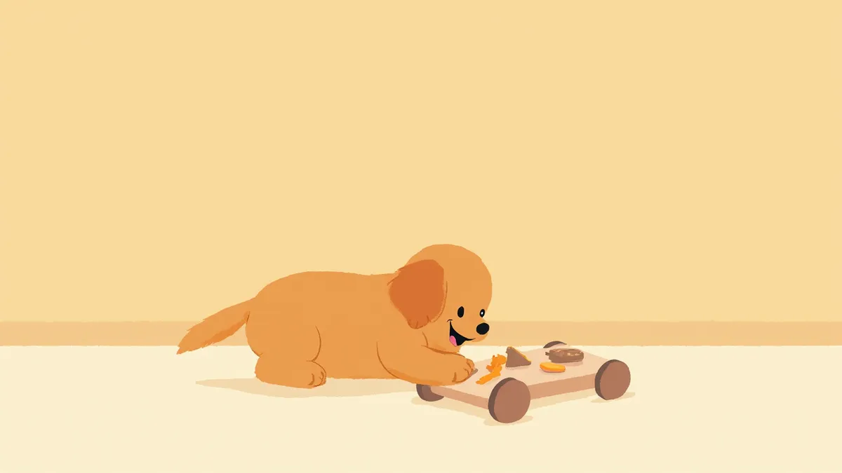 퍼즐토이를 앞발로 밀고 있는 강아지