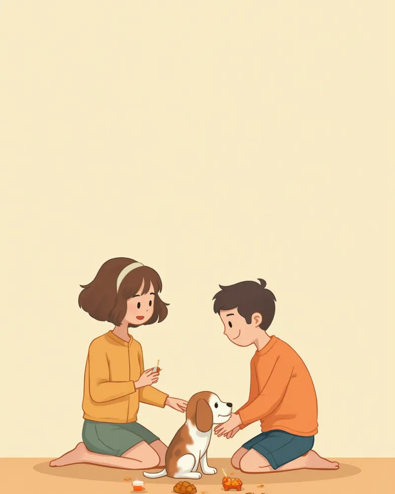 강아지에게 퍼즐토이 사용법을 알려주는 보호자