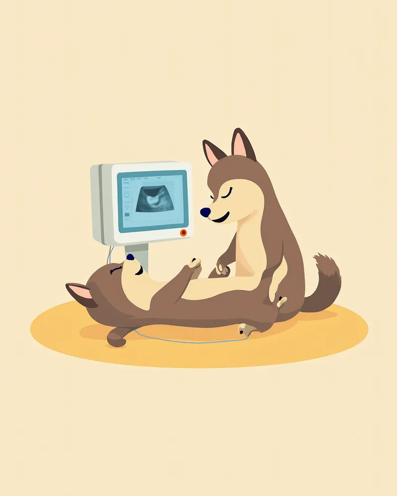 강아지 복부 초음파 검사 장면