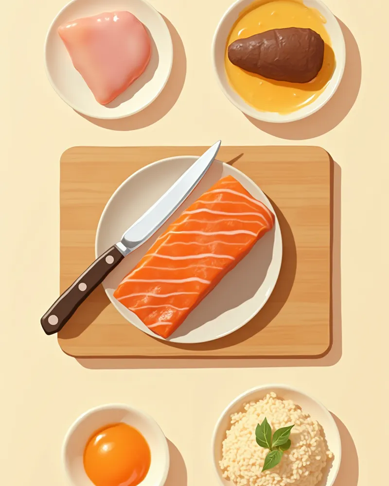 피리독신이 풍부한 연어 닭간 현미 식품 사진