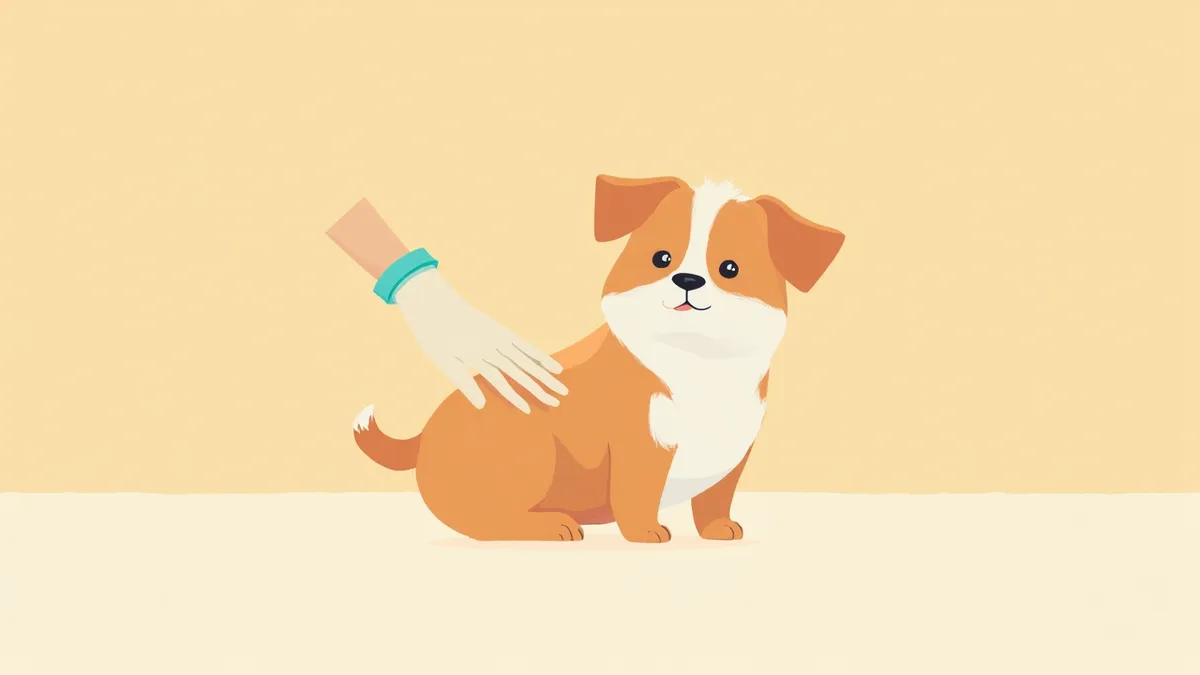 수의사가 노령 강아지를 부드럽게 진찰하는 모습