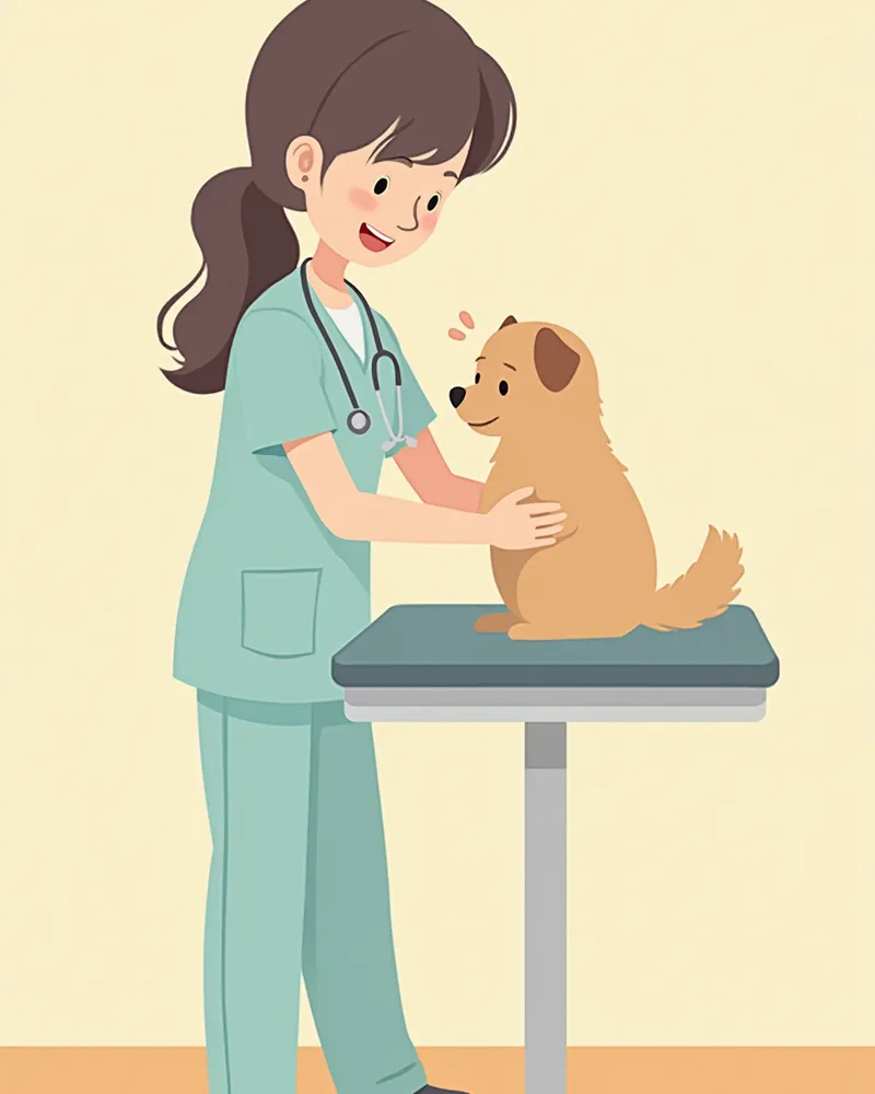 수의사가 강아지 피부를 살펴보는 이미지