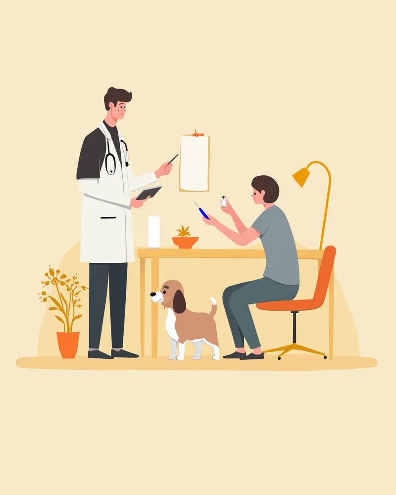 수의사에게 광견병 예방접종을 맞는 강아지 일러스트
