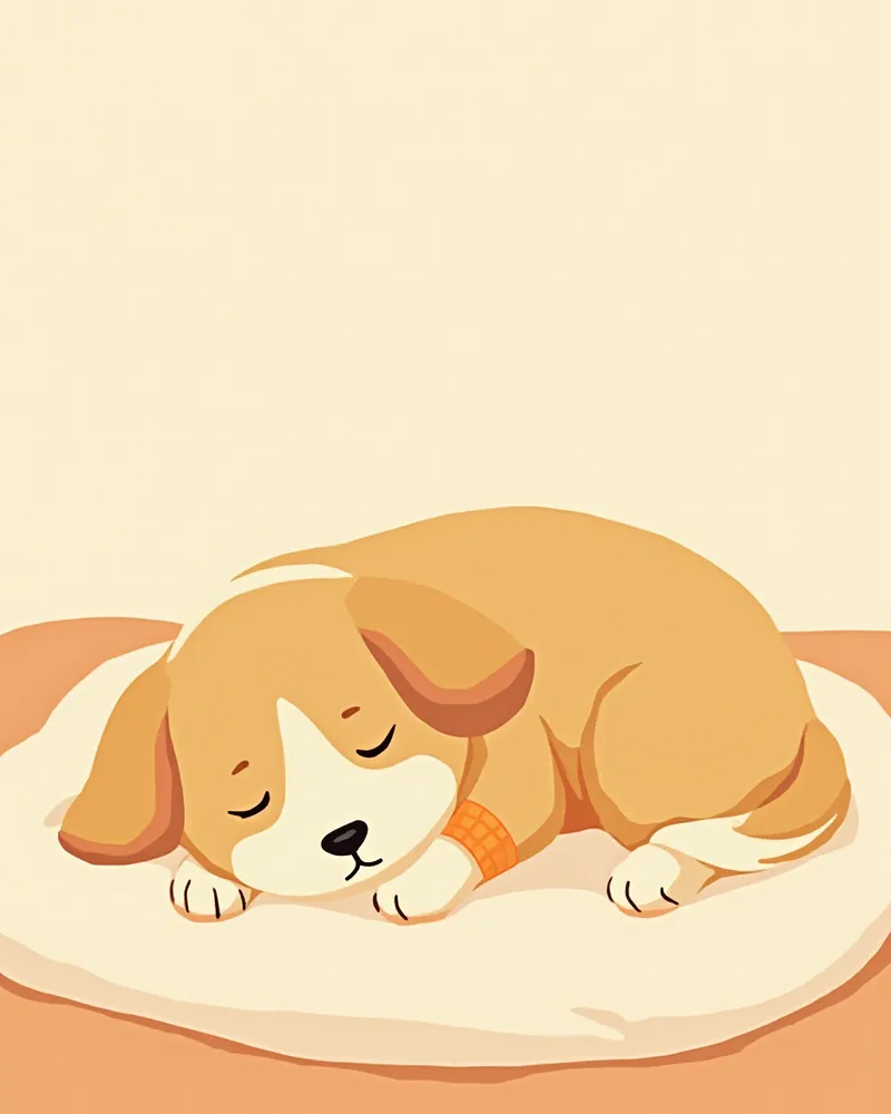 접종 후 집에서 편안하게 쉬고 있는 강아지 일러스트