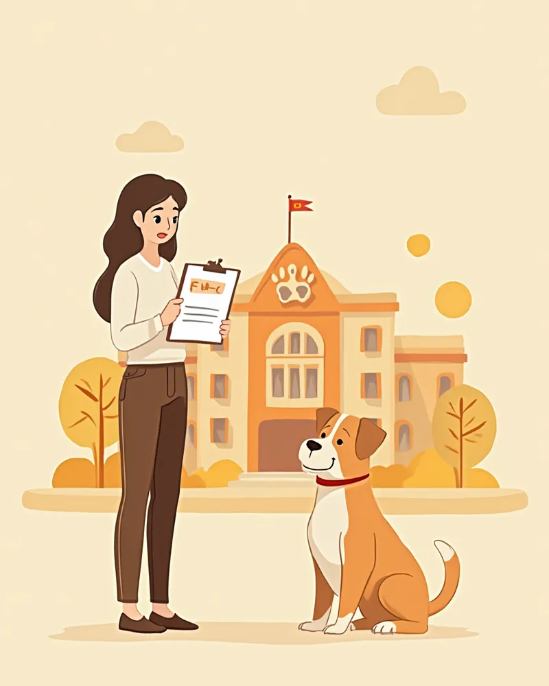 접종증명서를 보관하는 보호자와 반려견 일러스트