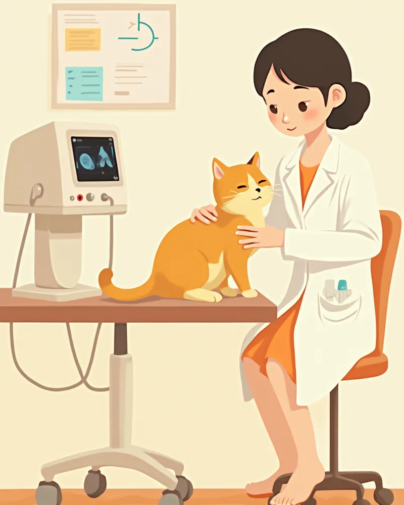 래거머핀 고양이가 병원에서 심장 초음파 검사를 받는 모습