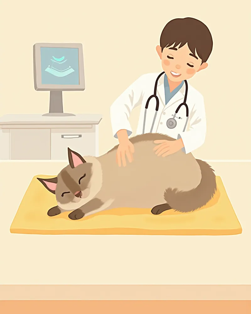 심장 초음파 검사를 받고 있는 렉돌 고양이