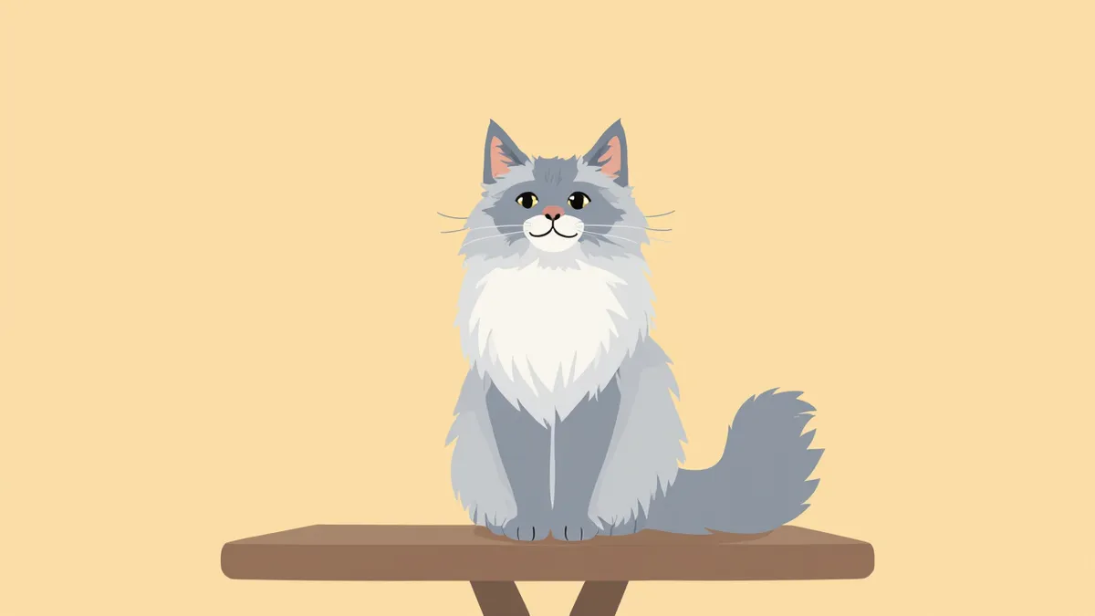 긴 반장모를 가진 블루포인트 렉돌 고양이의 전신 모습