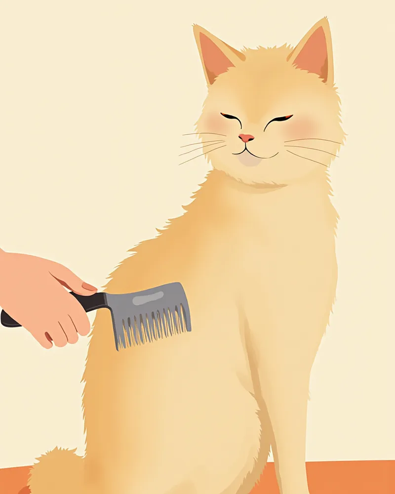 보호자가 스틸 콤으로 렉돌의 등을 결 방향으로 빗어주는 모습