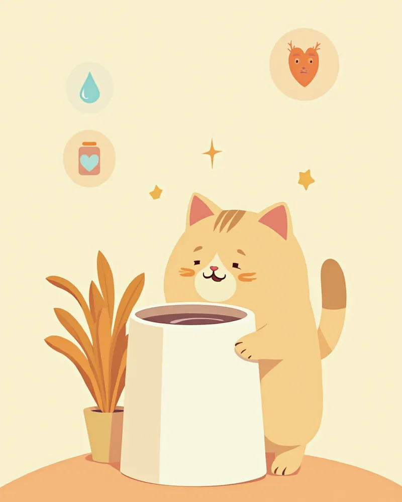 급수기에서 물을 마시는 건강한 렉돌 고양이 일러스트