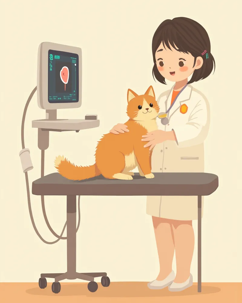 렉돌 고양이에게 복부 초음파 검사를 하는 장면