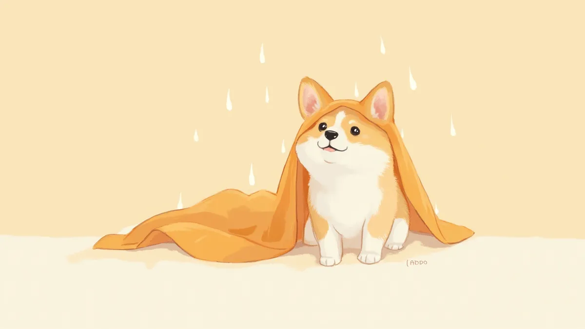 비 온 뒤 수건으로 털을 말려주는 보호자 일러스트