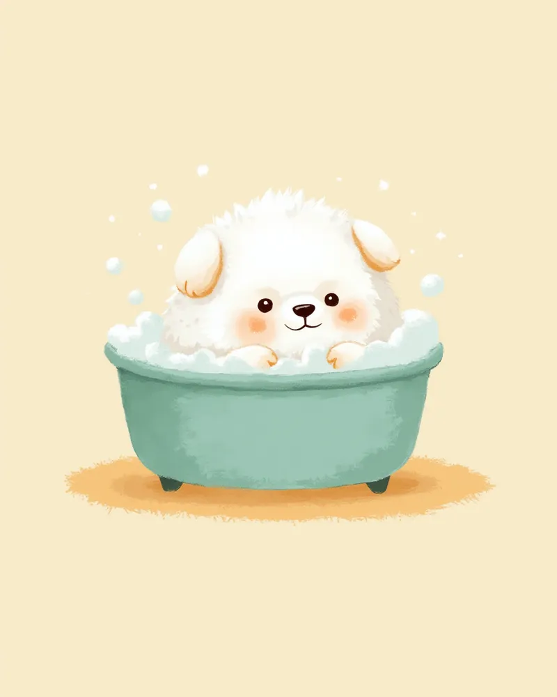 강아지가 거품 목욕을 하는 일러스트