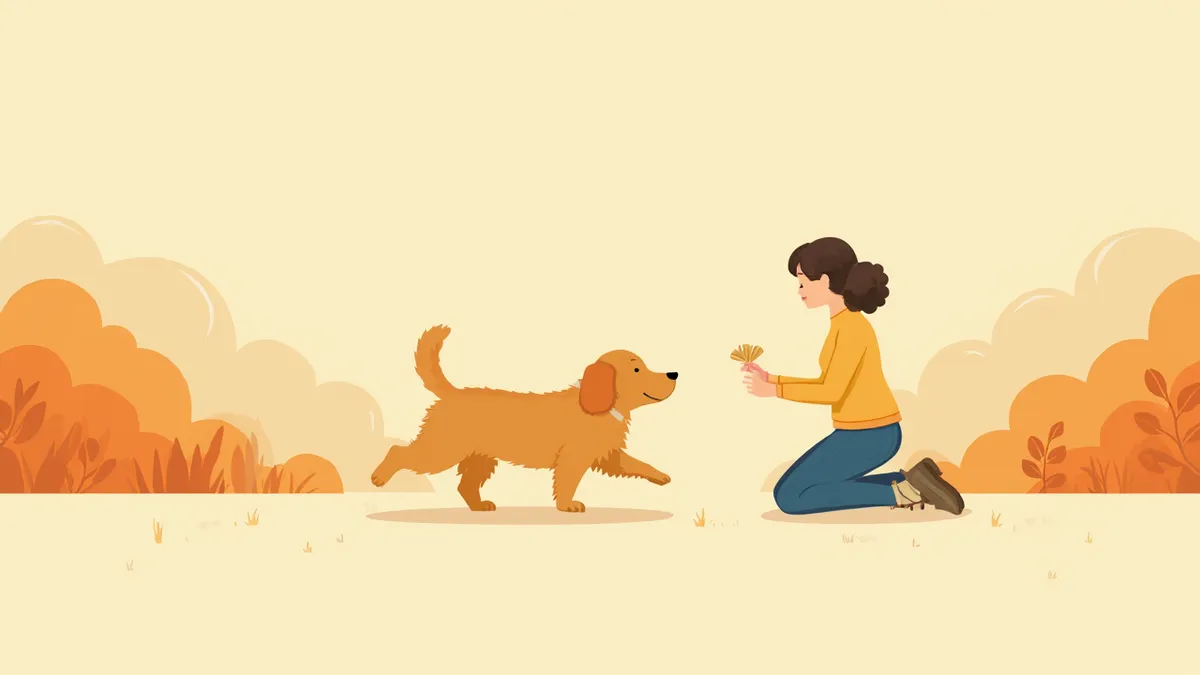 보호자에게 달려오는 골든리트리버 강아지