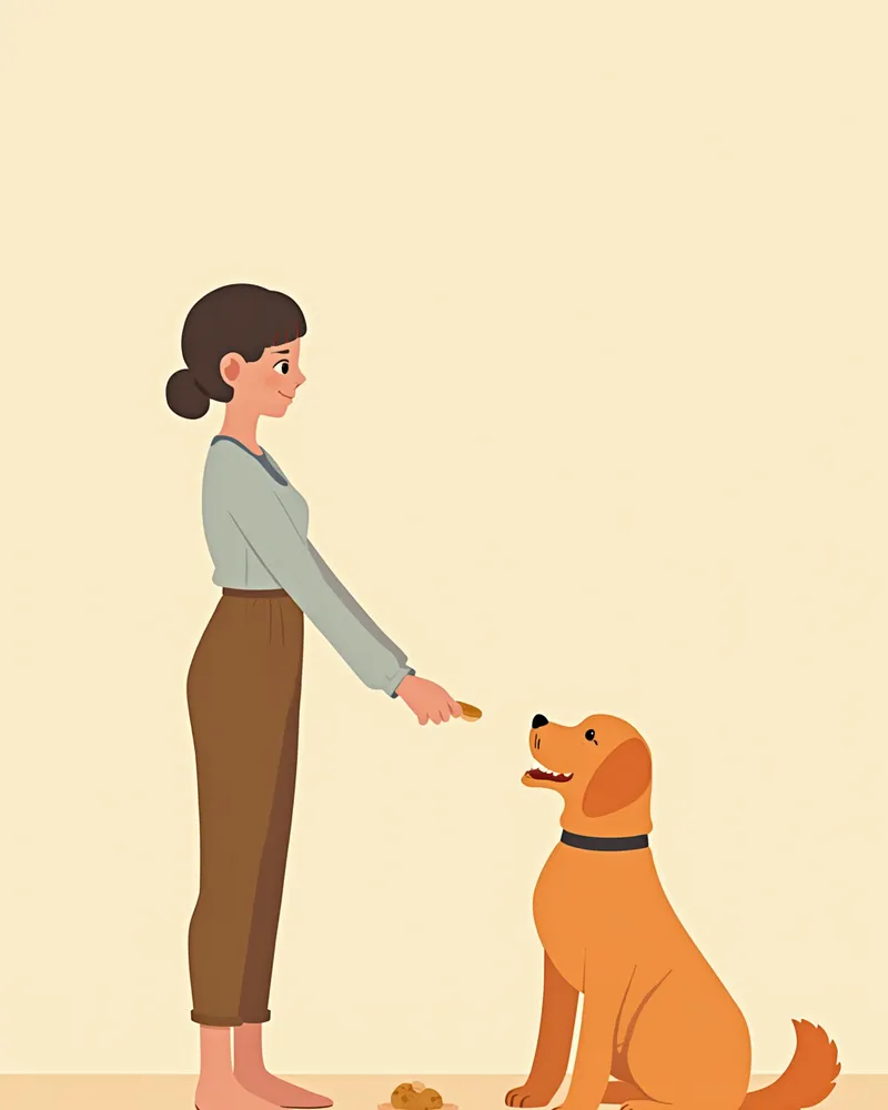 간식을 이용해 긍정 강화 훈련을 하는 보호자와 입양견