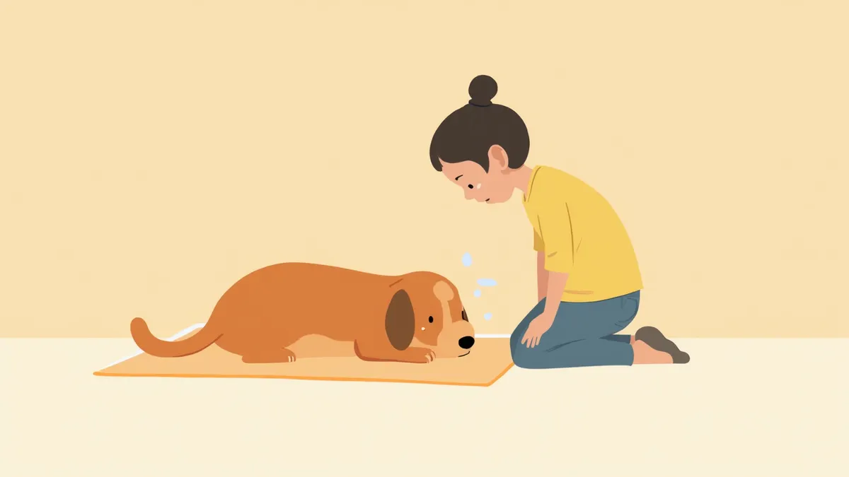 숨이 멈춘 강아지 곁에서 호흡을 확인하는 보호자