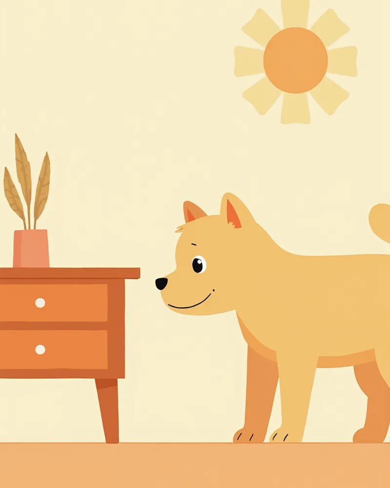 시력 저하로 가구에 조심스럽게 다가가는 강아지