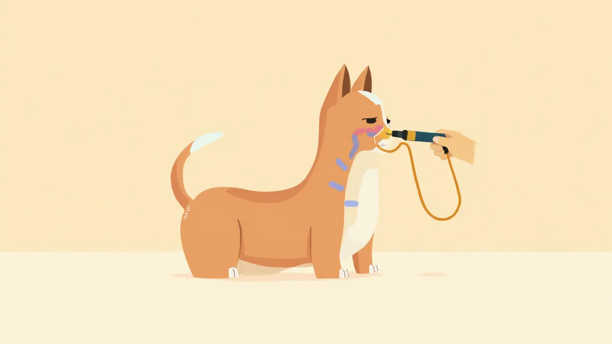 강아지 비강 내시경 검사 원리를 보여주는 의학 일러스트