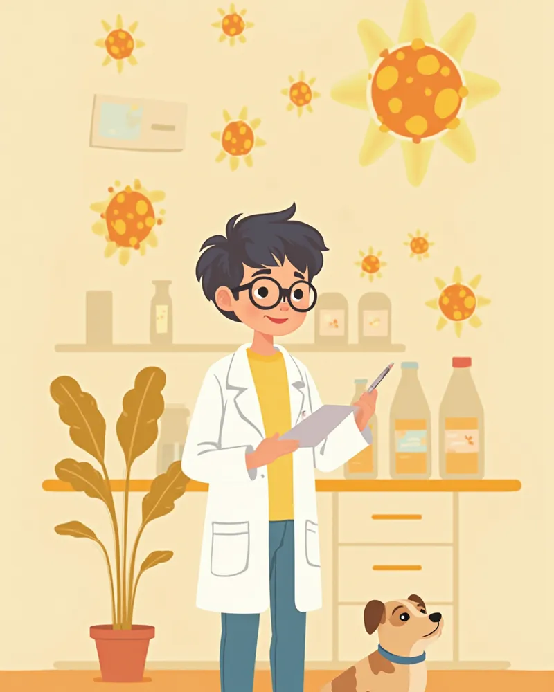 실험실에서 사료 성분을 분석하는 모습 일러스트