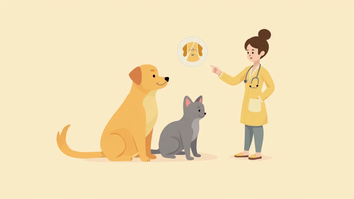 수의사가 강아지와 고양이의 원형 탈모 부위를 설명하는 일러스트