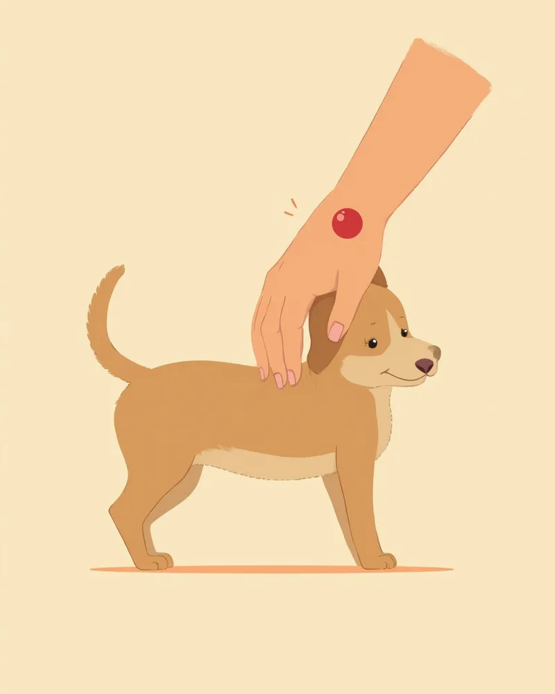 강아지 원형 탈모와 사람 팔의 고리 모양 발진을 비교한 일러스트