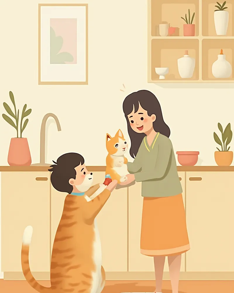 집에서 고양이에게 약을 먹이는 보호자