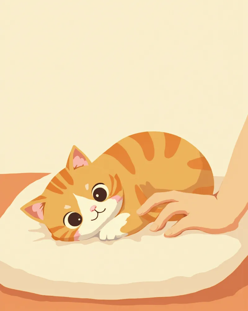 컨디션이 떨어진 고양이를 살펴보는 보호자