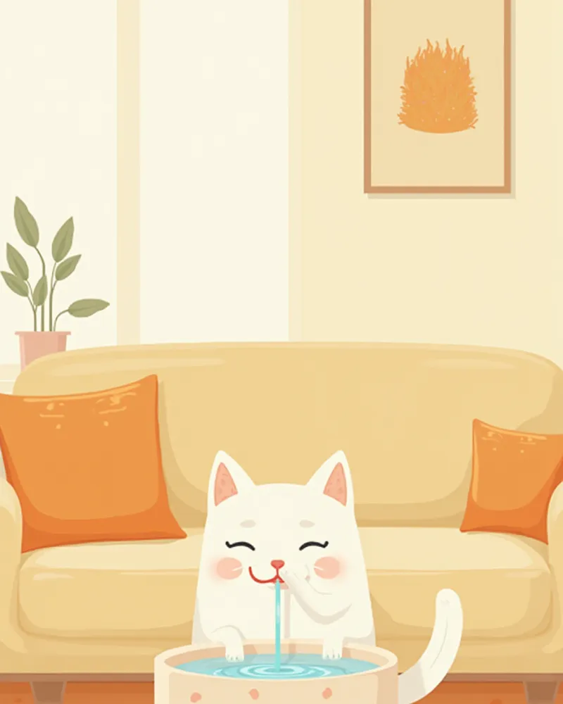 정수기로 물을 마시는 건강한 노령 고양이