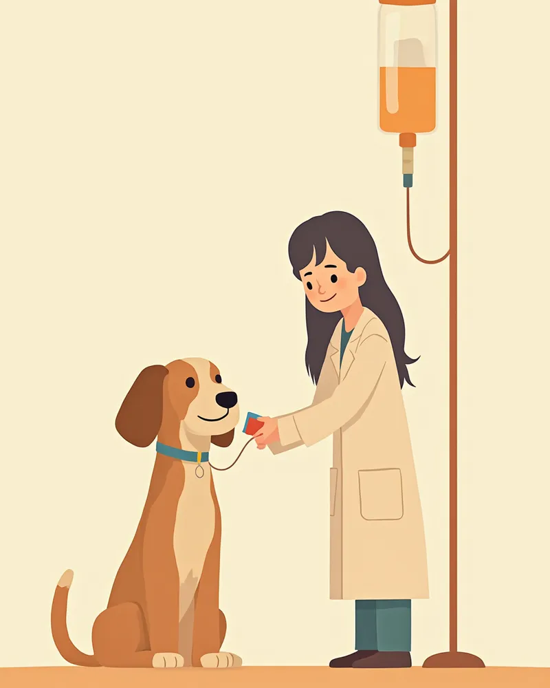 동물병원에서 수액 치료를 받고 있는 강아지