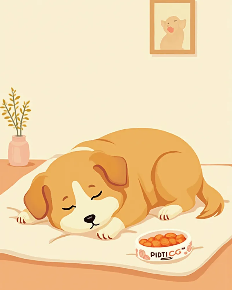 집에서 편안하게 휴식하며 회복 중인 강아지