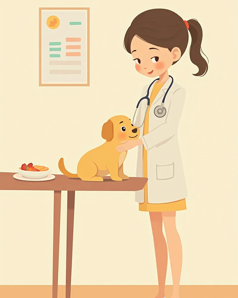 수의사가 강아지 복부를 촉진하는 모습