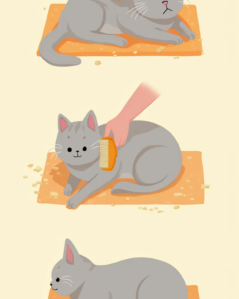 단계별로 러시안블루 빗질을 진행하는 모습