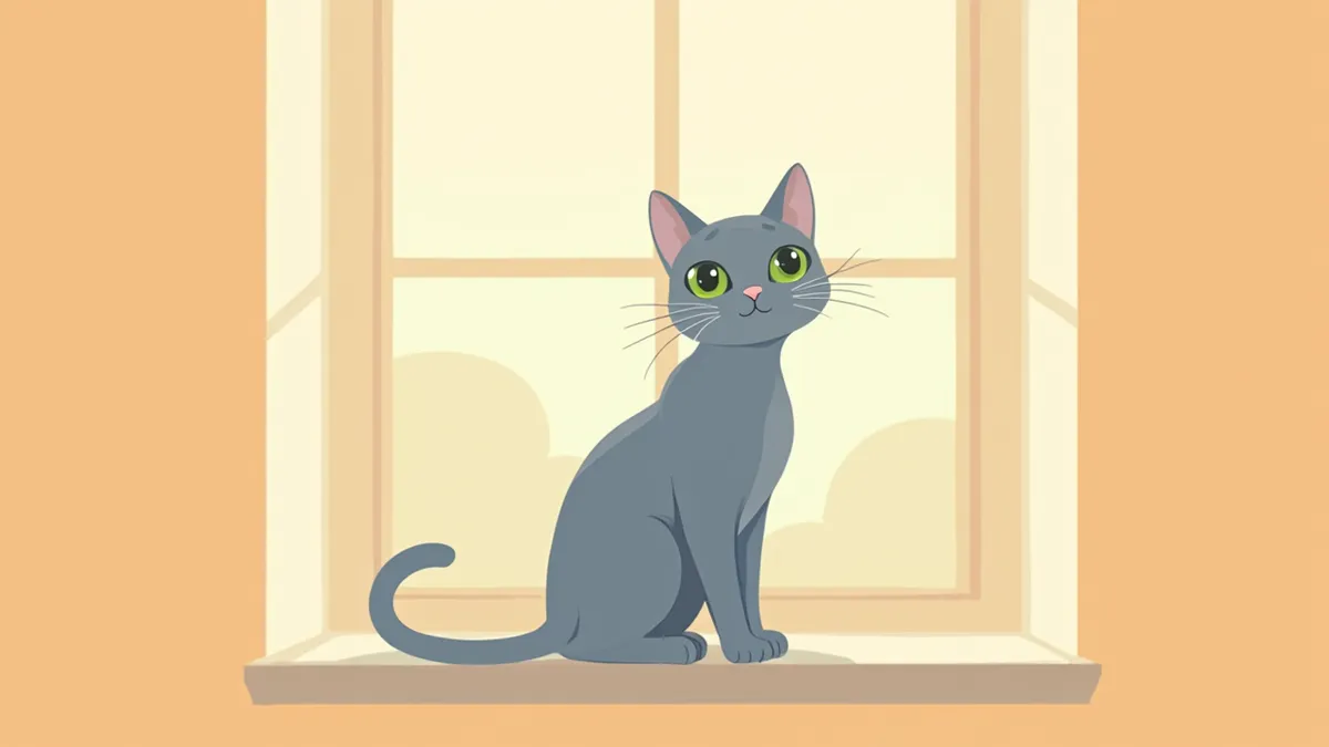 창가에 앉아 있는 러시안블루 고양이