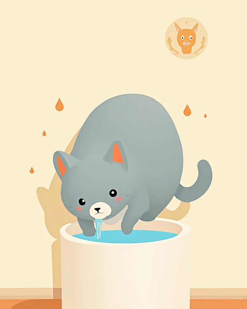 자동 급수기에서 물을 마시는 러시안블루 고양이