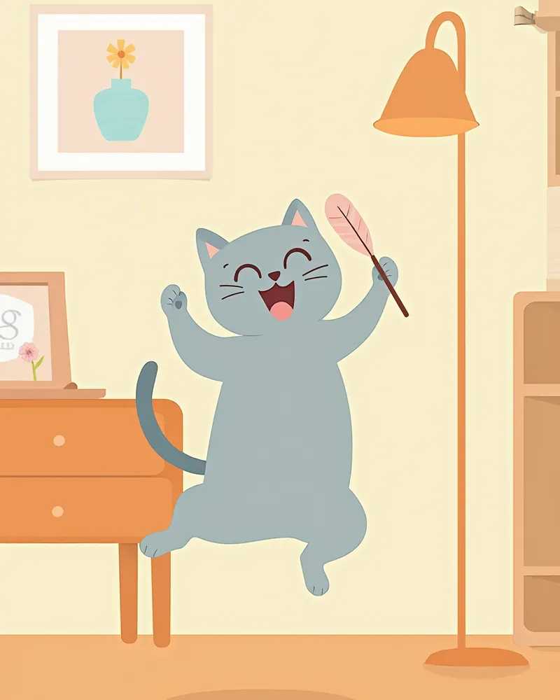 장난감으로 놀고 있는 활발한 러시안블루 고양이