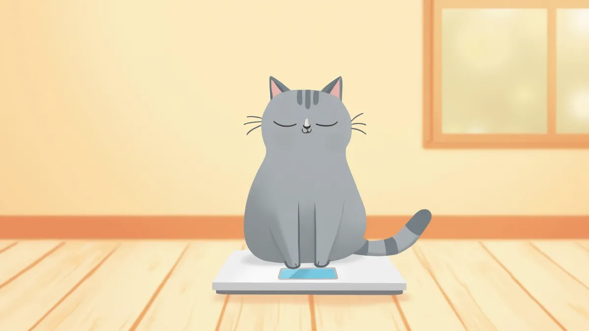 체중계 위에 앉아있는 러시안블루 고양이