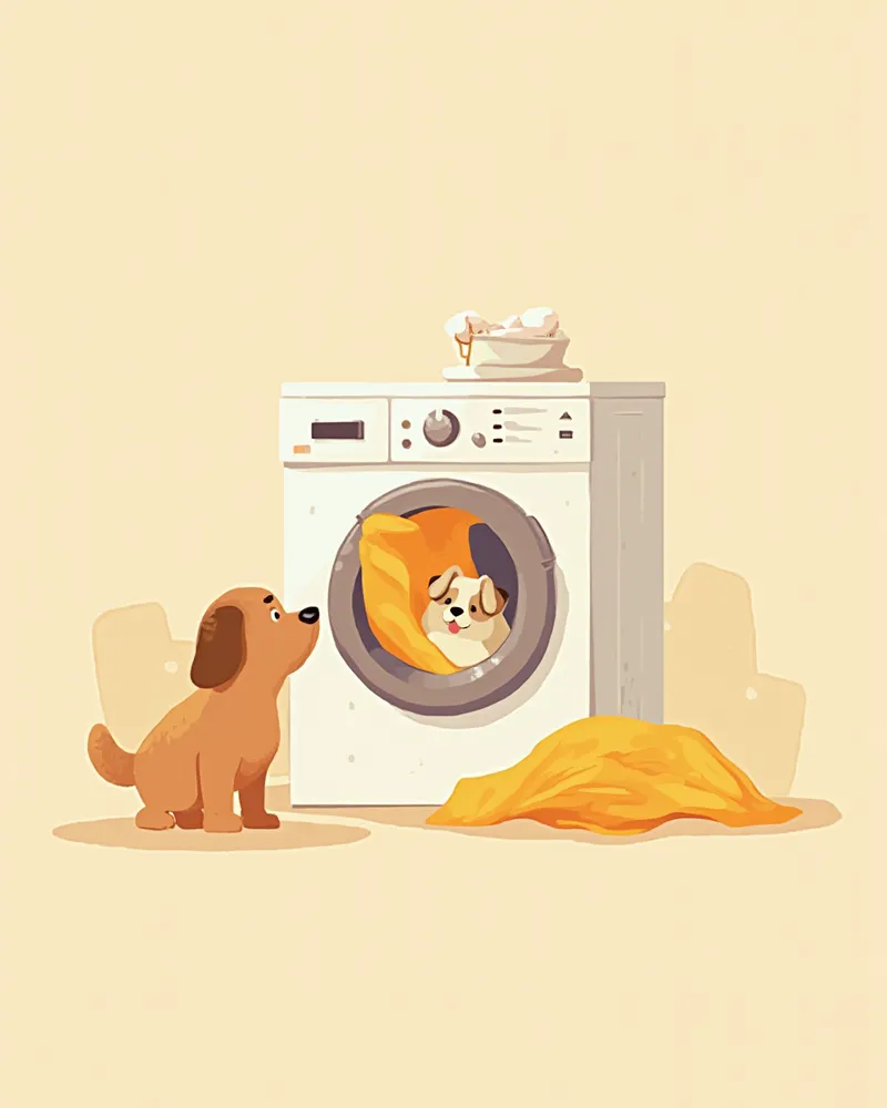 반려동물 침구를 세탁기에 세탁하는 모습
