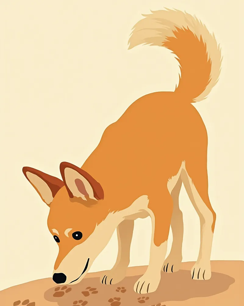 진흙 위 발자국 냄새를 맡는 탐지견