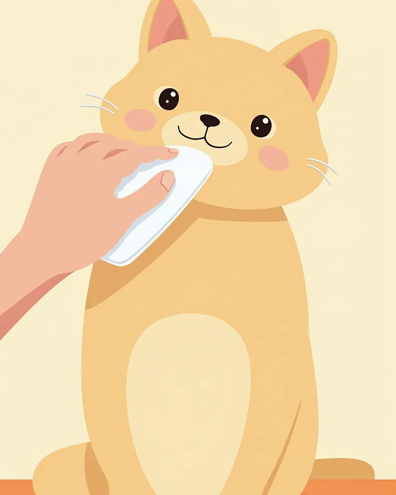 솜으로 스코티시폴드의 접힌 귀를 청소하는 모습