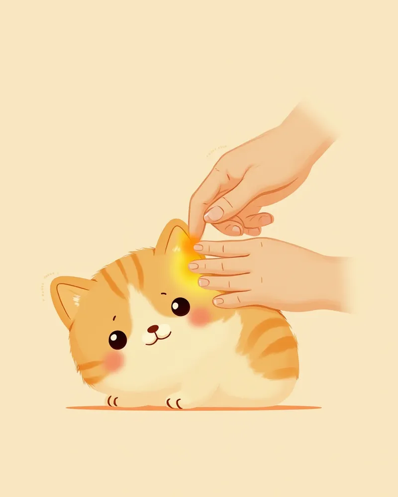 귀 검사를 받고 있는 스코티시 폴드 일러스트